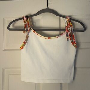 Forever 21 White Sleeveless Top with Floral Straps Small